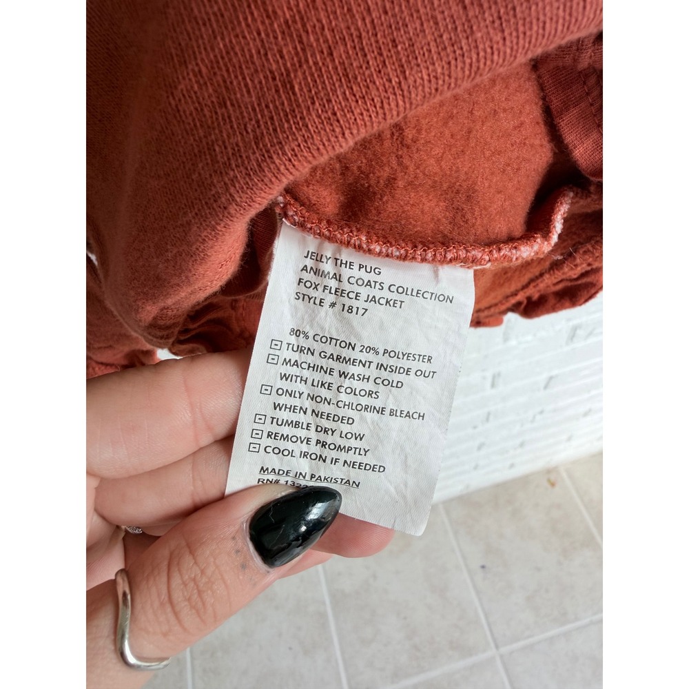 Jelly the Pug Fox Fleece Jacket Hooded Girls Size 10 Orange Gingham Ruffle Trim - Picture 5 of 5